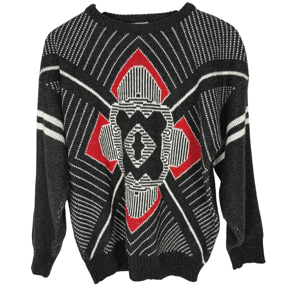 VTG 90s Lavane New York Sweater Mens M Black Red Geometric Grandpacore